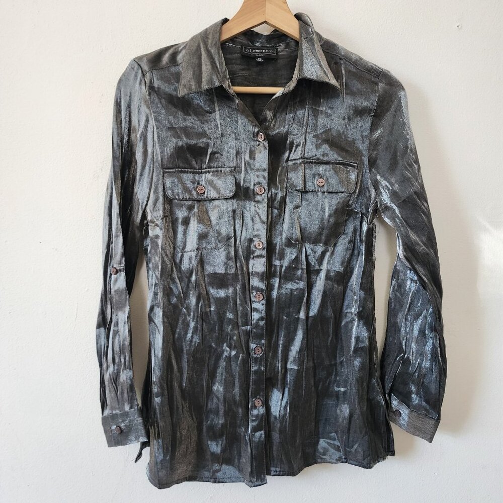 Y2K Elements Long Sleeve Button Down Blouse Petite Small Vintage Work Blouse